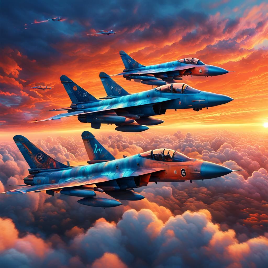 Fighter Planes at Sunset: Digital Matte Painting