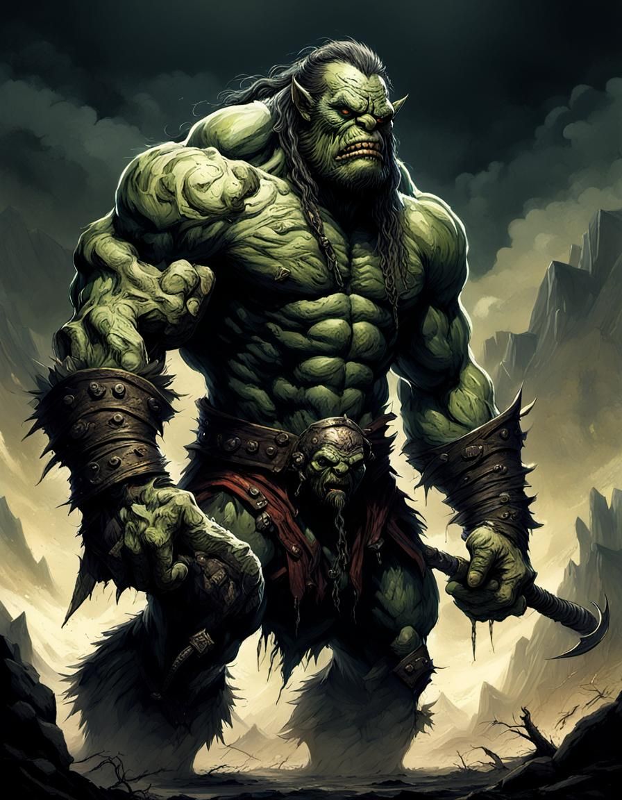 Orc monster massive muscular muscle Man Savage worrior