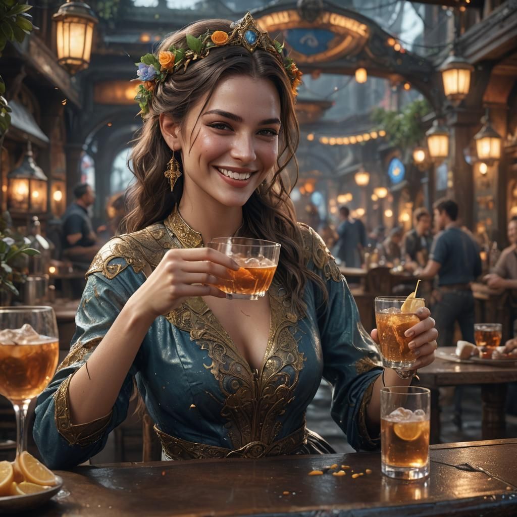Beautiful Woman Smiling, Detailed Fantasy Concept Art