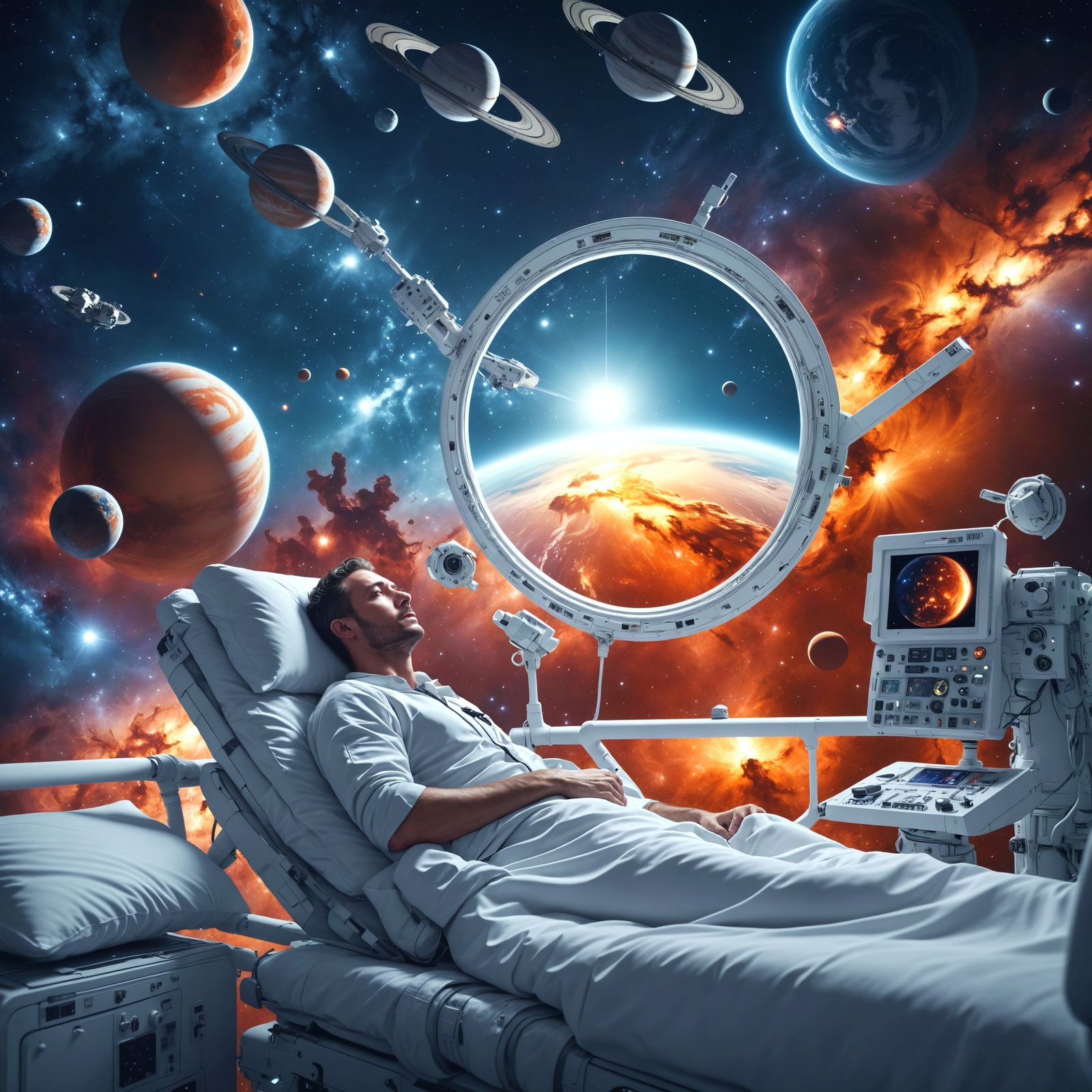 Coma Dream: Man's Space Journey in Photorealistic Style