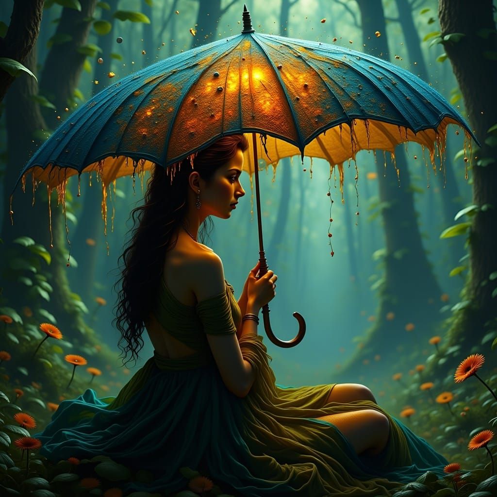 Enchanted Rainbow Umbrella with a Beautiful Woman