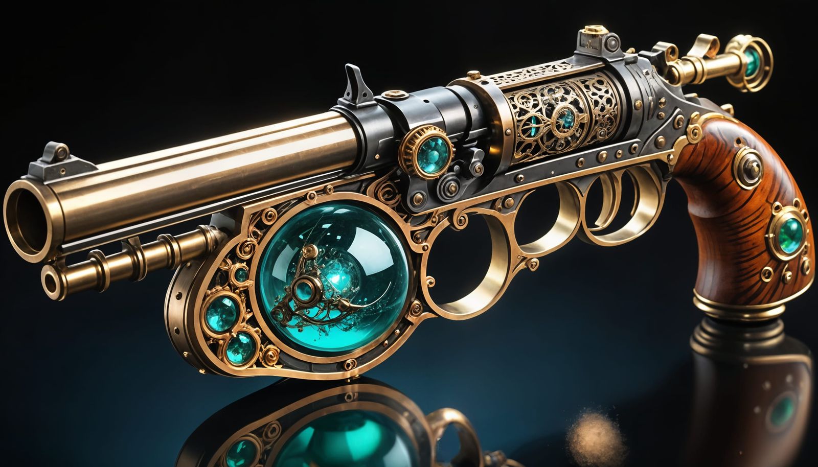 Steampunk Fantasy Musket Handgun on Black Background