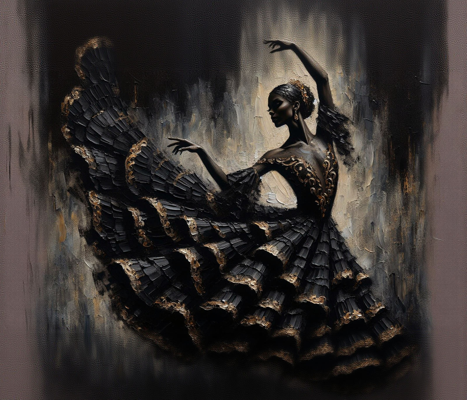 Black Ballerina in Textured Impasto Style