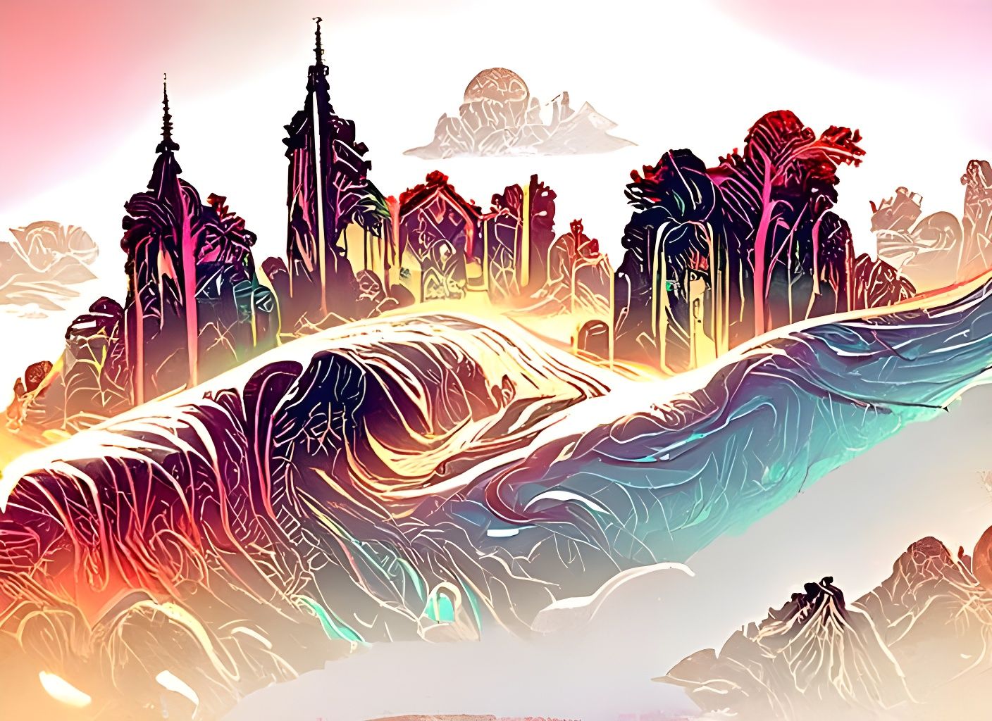 Dreamlike Vacation Landscape Painting in Expressionist Style