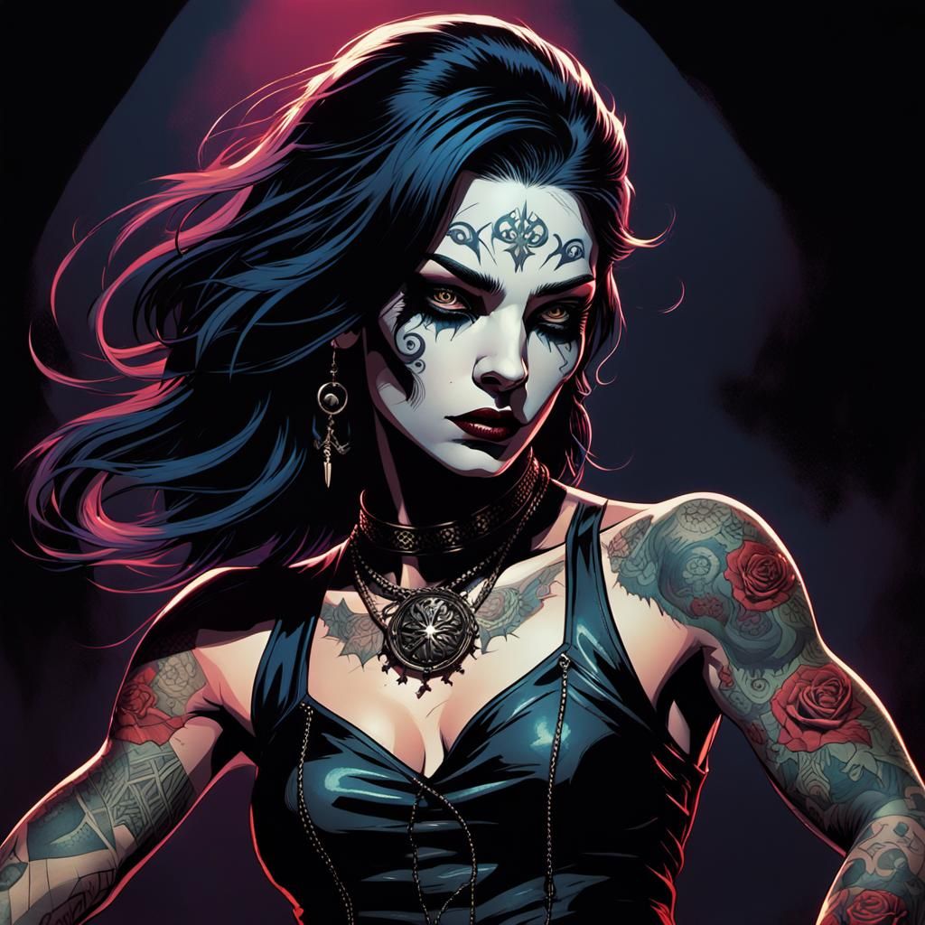 Gothic Comic Art of Goth Dancer in Spotlight