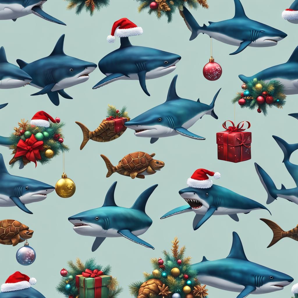 Christmas Sharks and Sea Life in Holiday Reef
