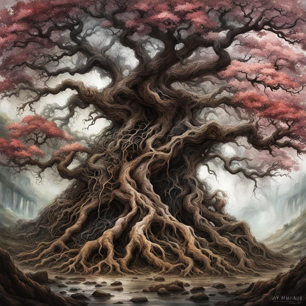 Surreal Decaying Tree in Ornate Fantasy Style