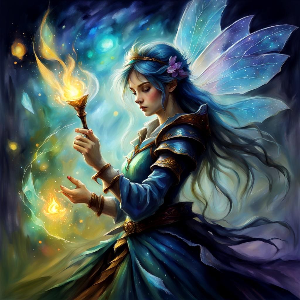 Ethereal Fairy Bard Manipulates Dreams in Oil Pastel