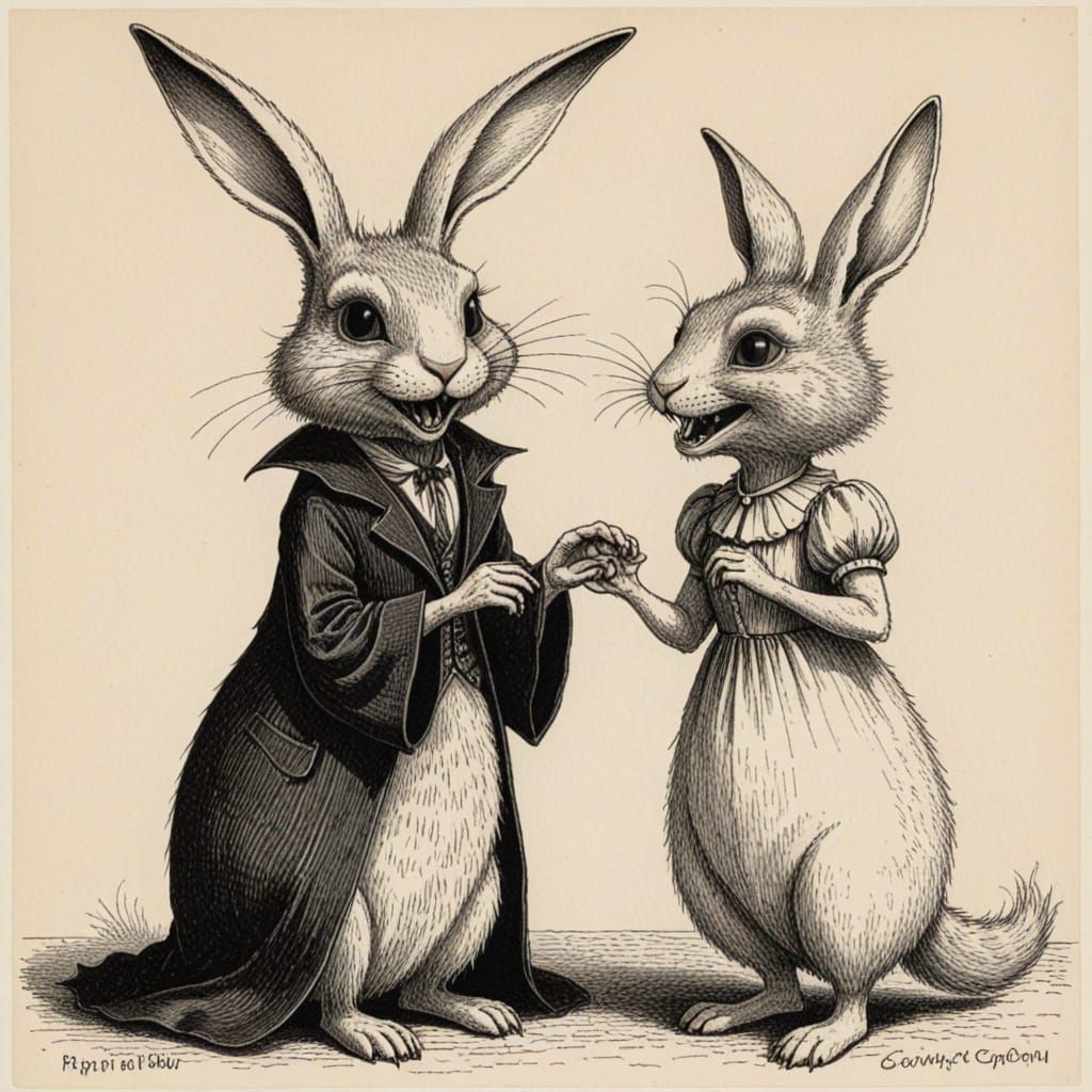 Laughing Bunny Vampire: Surrealist Gothic Illustration