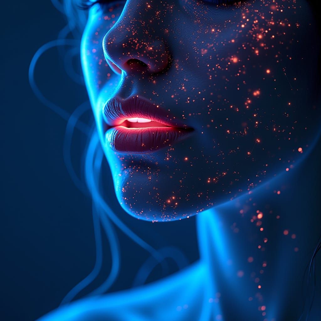 Futuristic Woman's Lips with Glowing Internet Symbolism