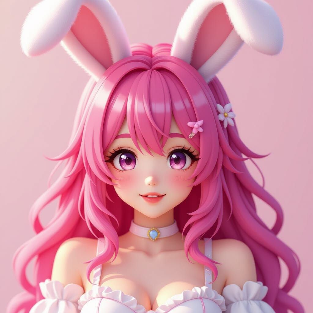 Cute Pink Haired Vtuber Girl With Bunny Ears