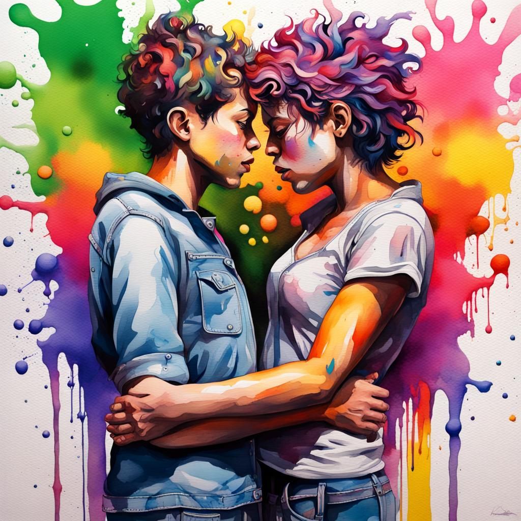 Colorful Graffiti Art of Queer Love in Watercolor