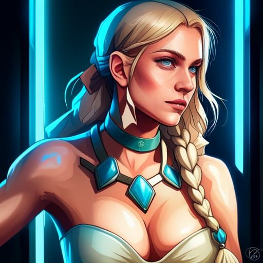 Blonde Amazon Portrait in Hyperdetailed Digital Art