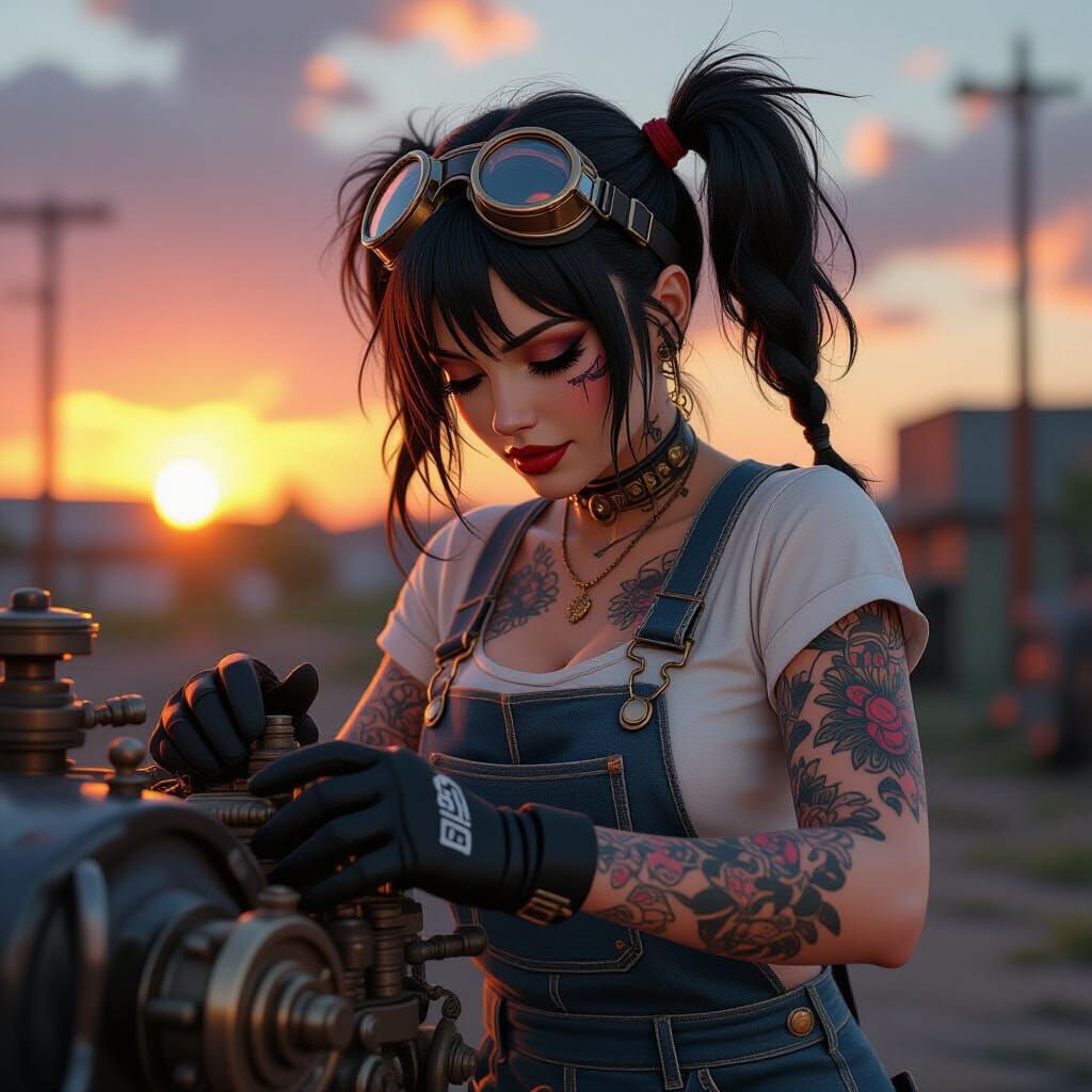 Steampunk Mechanic with Intricate Engine, Anime Style