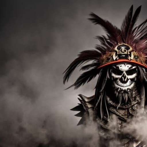 Skull Mask Portrait with Dark Feathers