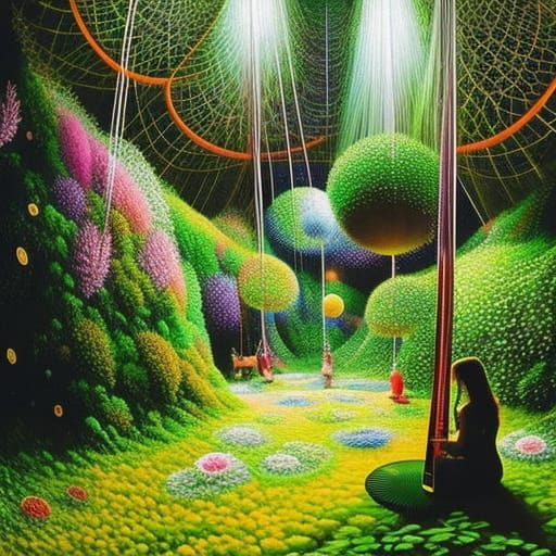 Musician and Rotating Sphere in Detailed Surrealism