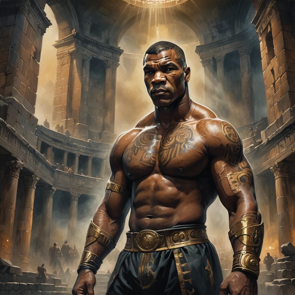 Mike Tyson in Ancient Coliseum, Oil Painting Style