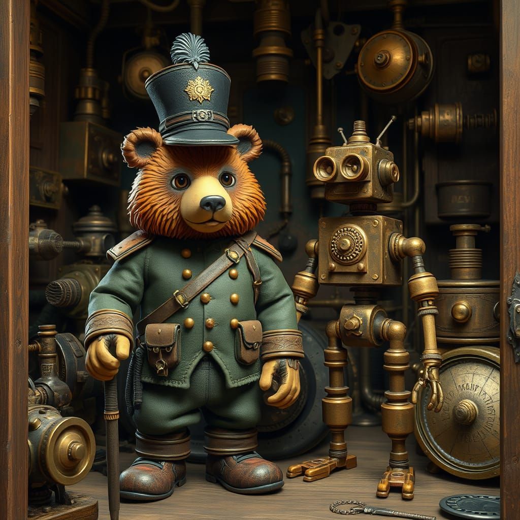 Steampunk Bear Soldier in Claymation Style