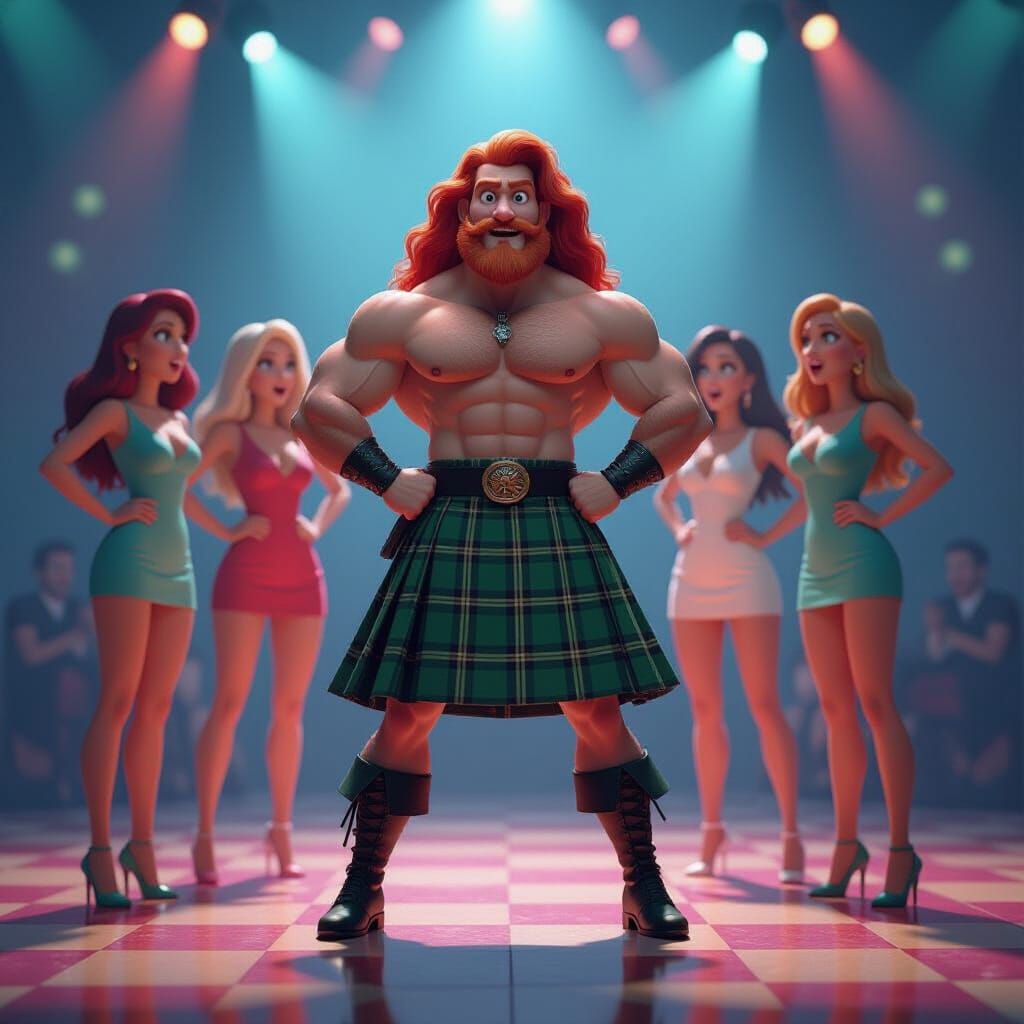 Dancing Redhead in Kilt: 3D Digital Art