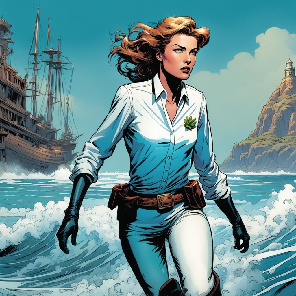 Countess Emerges from Aegean Sea: Comic Book Art