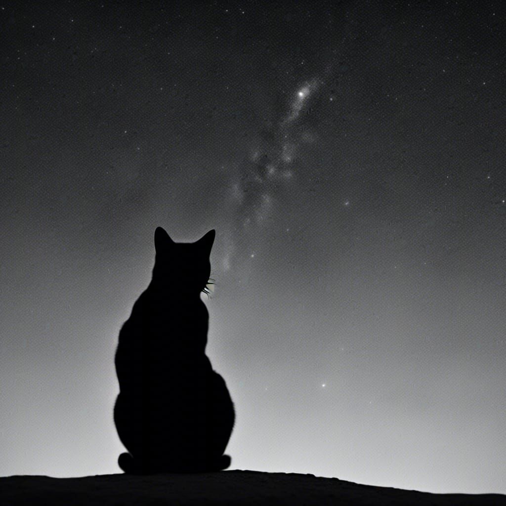 Minimalist Cat Watches Stars in Deep Noir