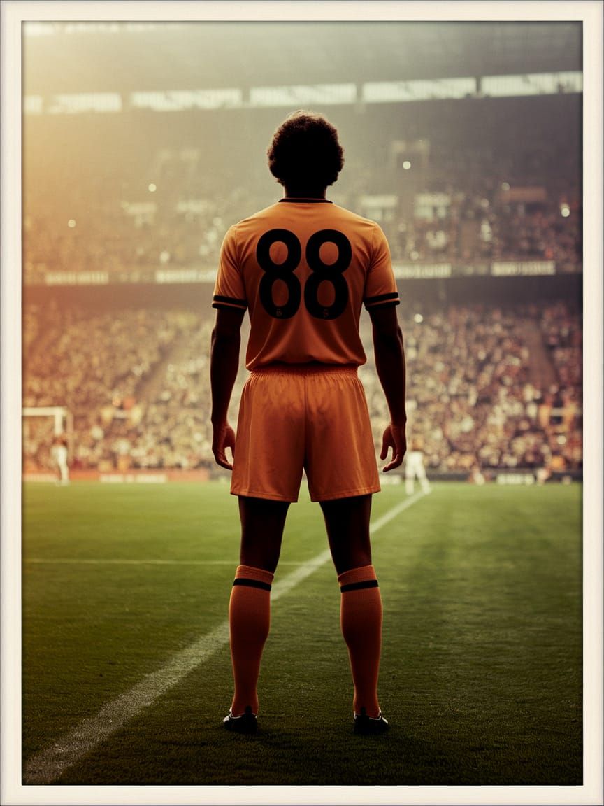 Vintage Soccer Player in Iconic Orange Jersey Number 88