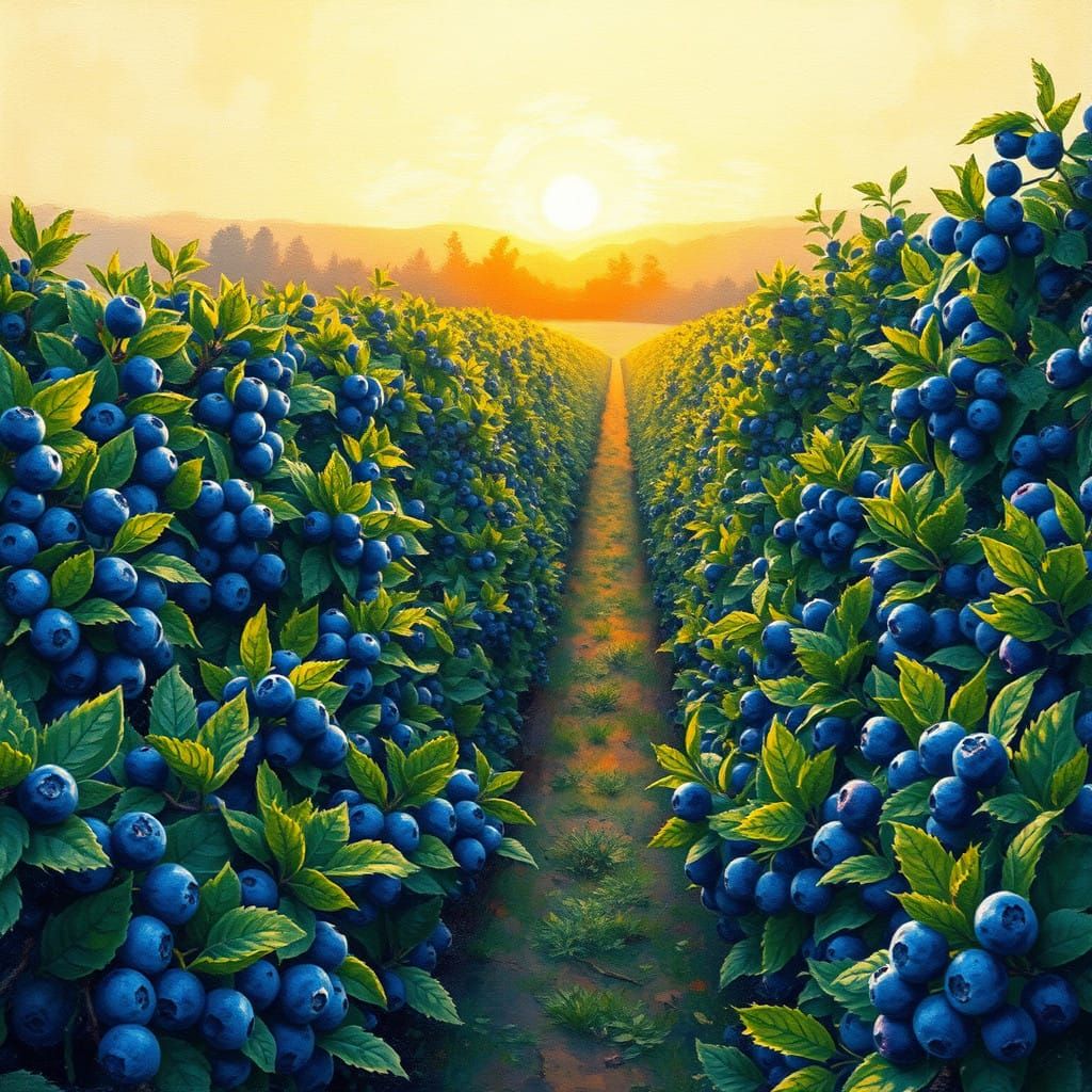 Impressionist Blueberry Farm in Vibrant Impasto Style