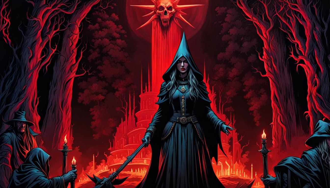 Witches' Bloody Sacrifice Ritual in Gothic Horror Style