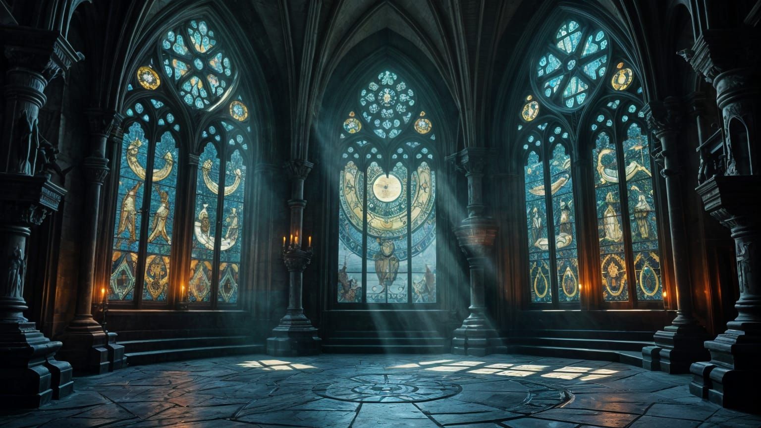 Gothic Castle Chamber with Arcane Sigils and Constellations