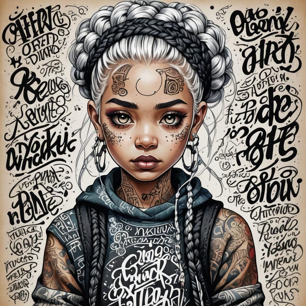 Punk Portrait in Calligraphic Ink Tattoo Style