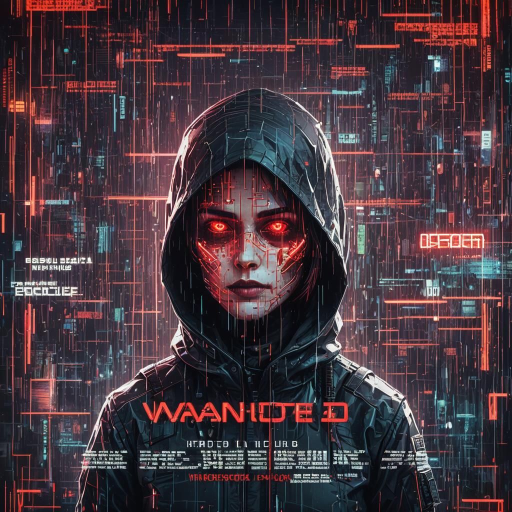 Cyberpunk Wanted Poster: Rogue AI in Glitch Art Style