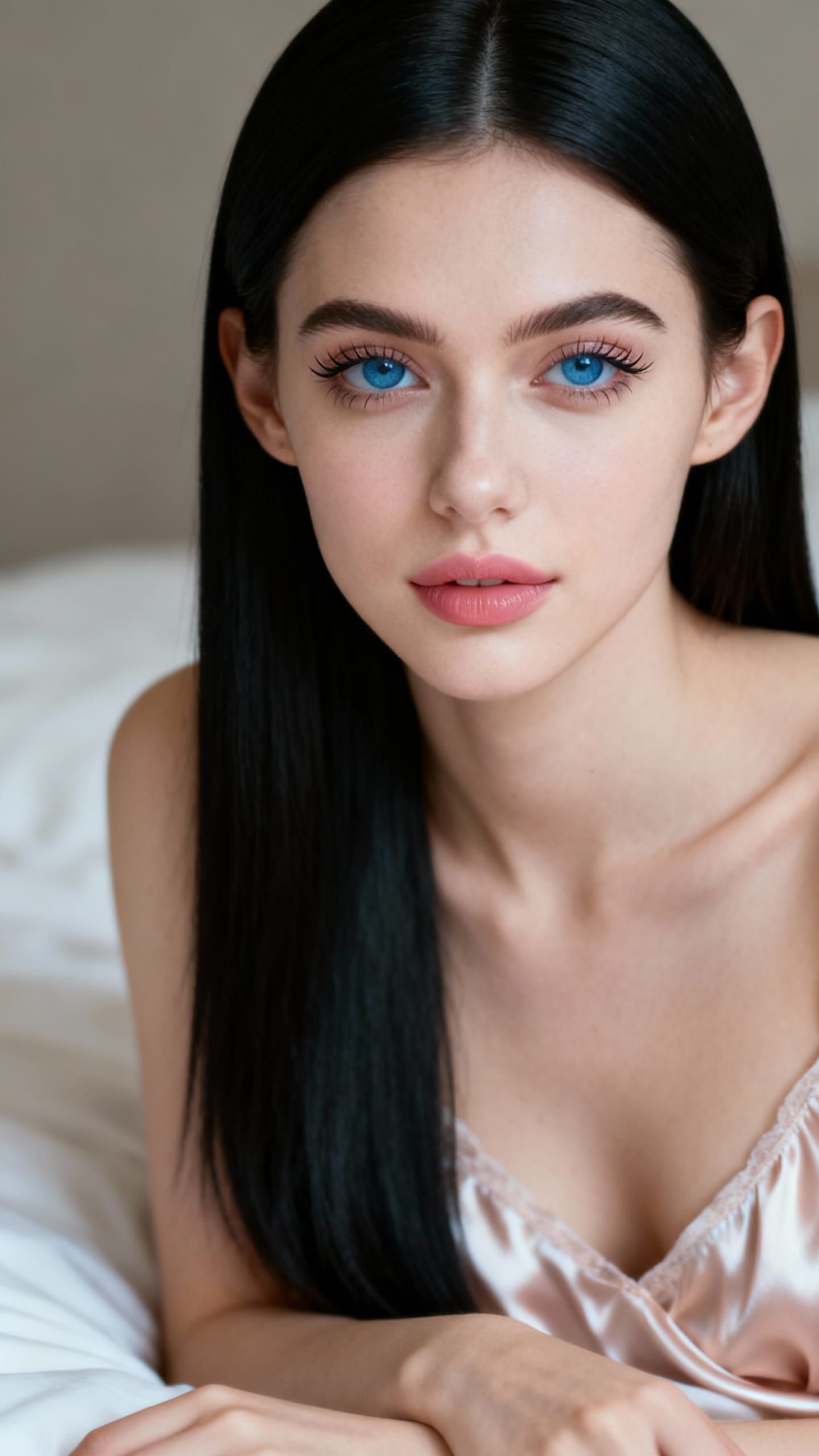 Photorealistic Portrait of a Young Woman in Silk Nightgown