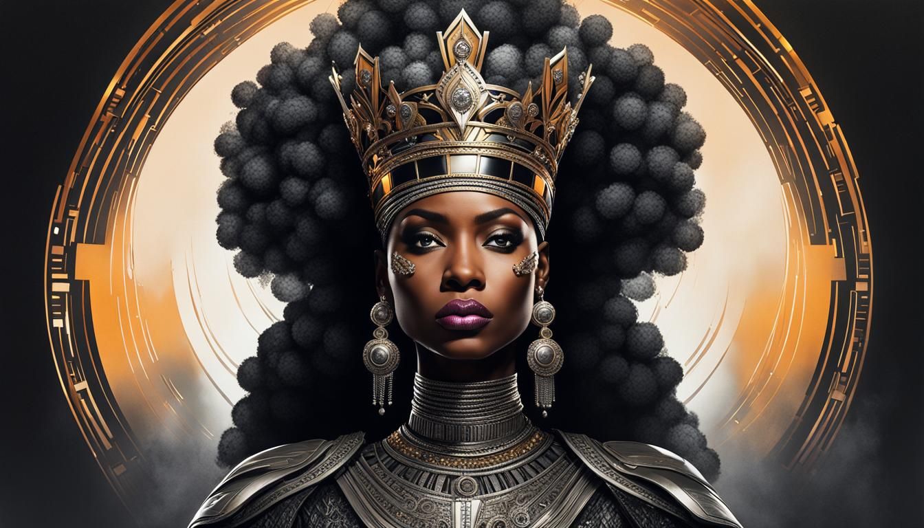 Futuristic African Queen in Charcoal and Ink