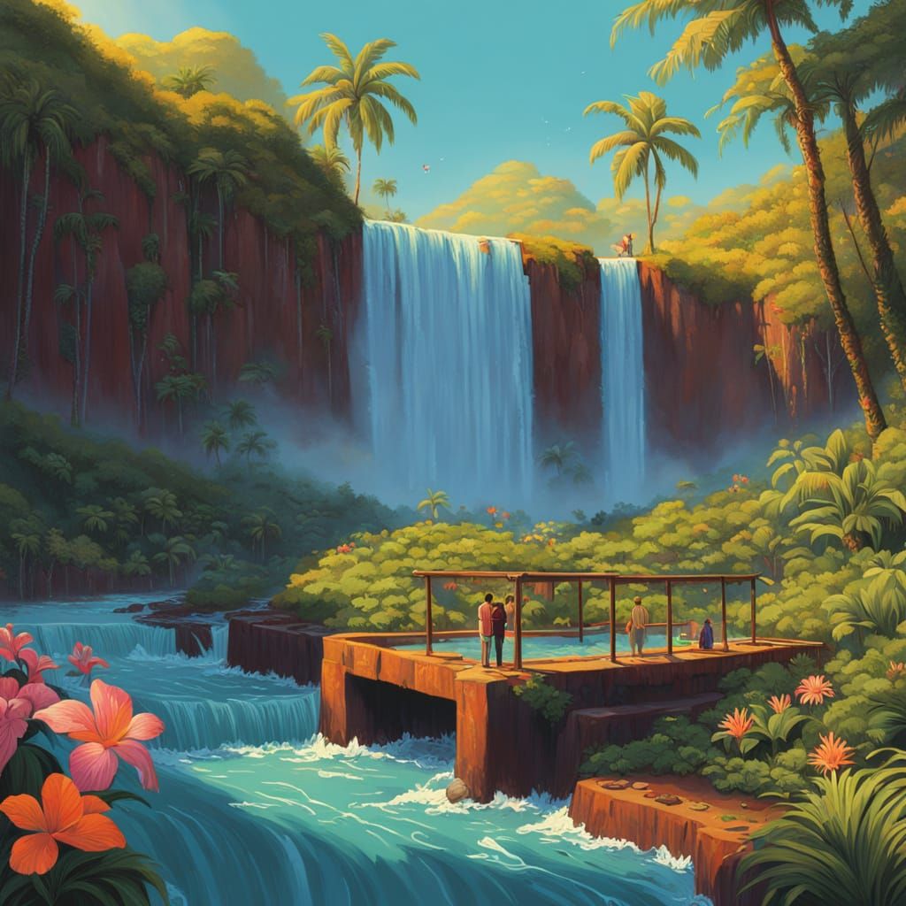 Surreal Hot Chocolate Waterfall in Whimsical Illustration St...