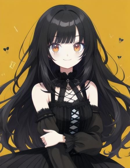 Cheerful Anime Goth Girl with Long Dark Hair