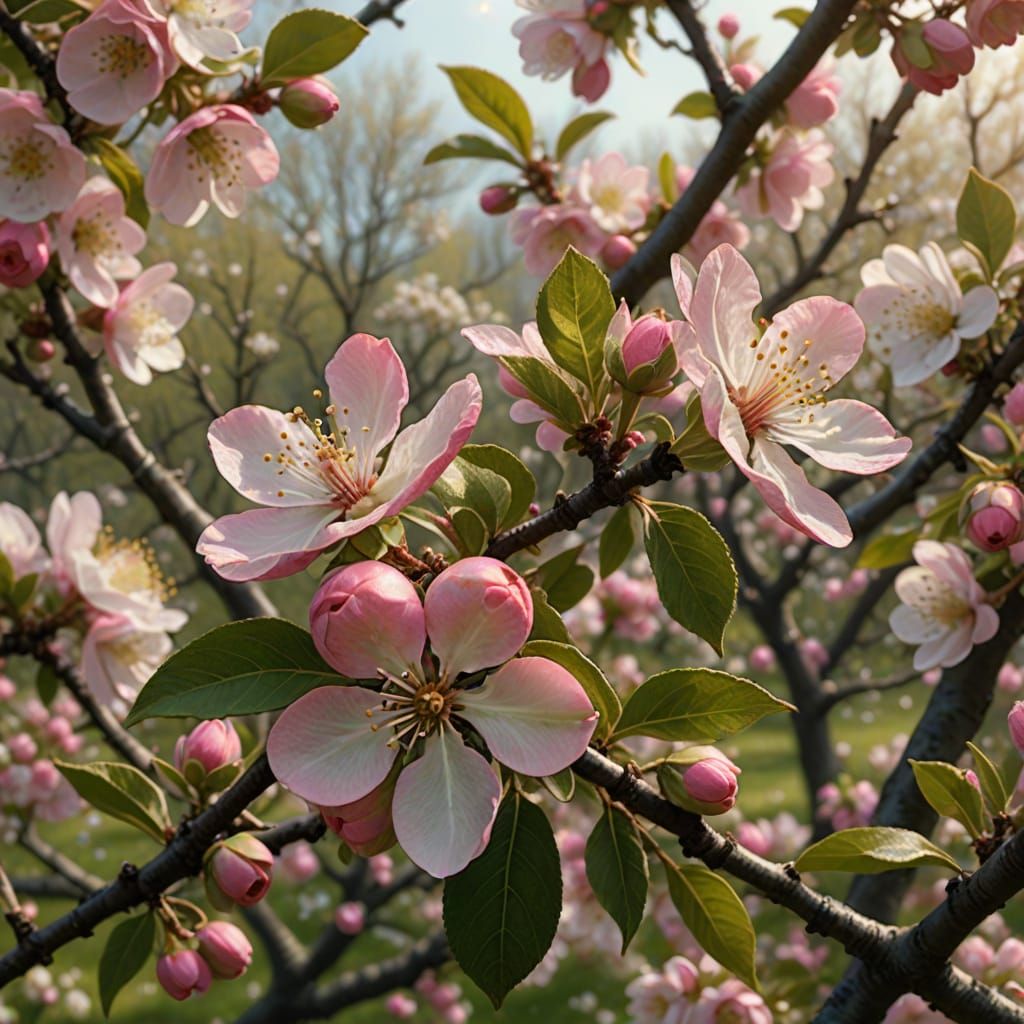 Perfect Pink Apple Blossom in Golden Hour Light