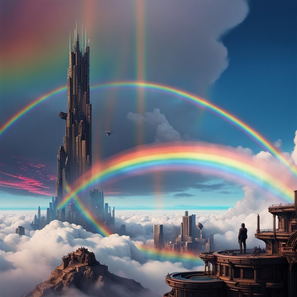 Rainbow Circle Cloudscape in Cyberpunk Style