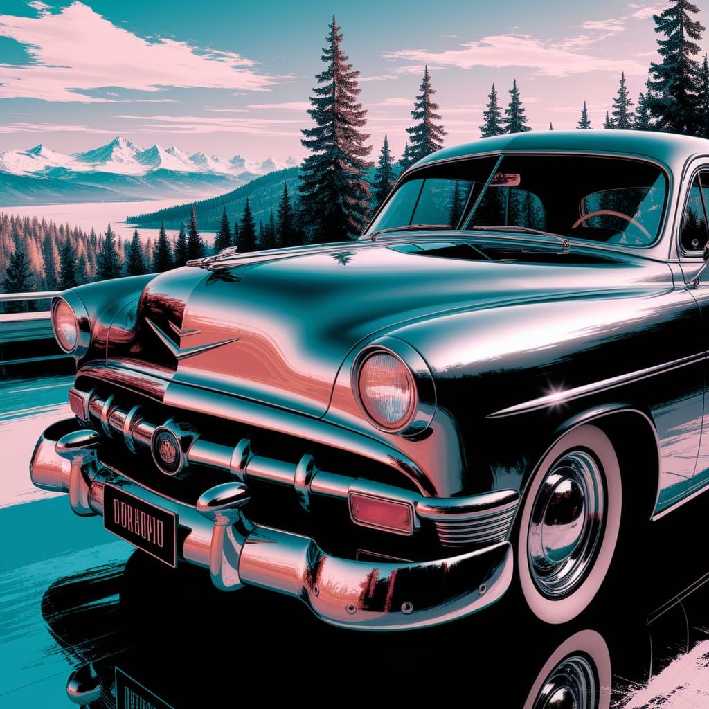 Classic Car Radiates Chrome Glory in Hyperrealistic Splendor