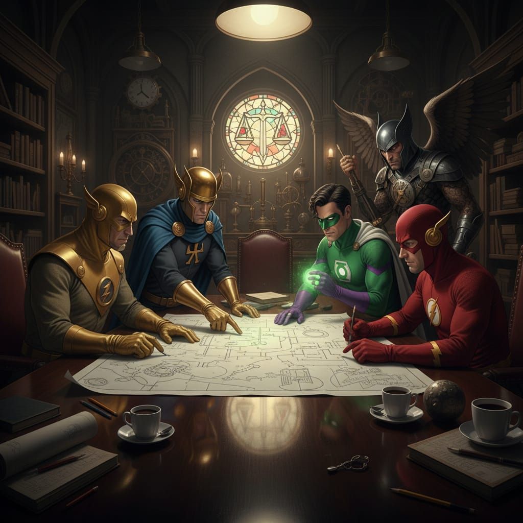 Justice Society Plans Strategy in Hyperrealistic HQ
