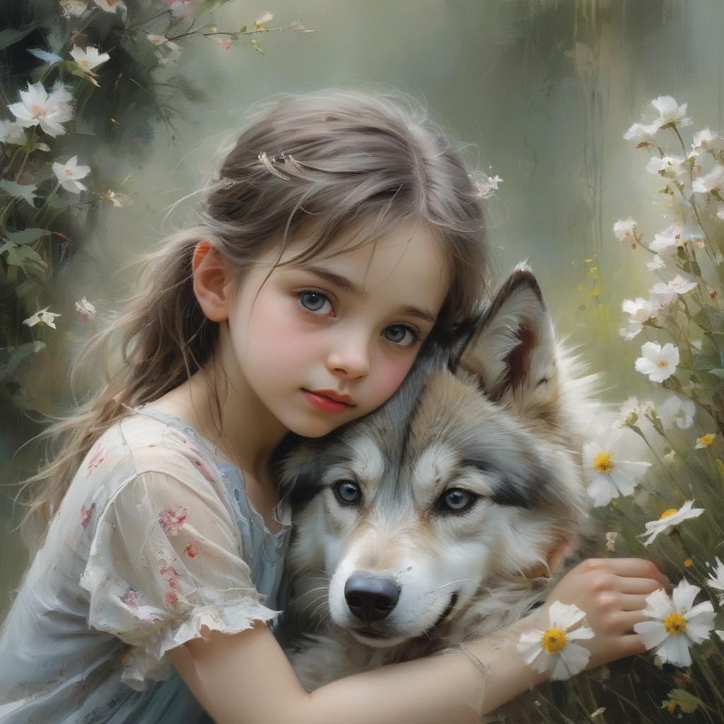 Girl with puppy