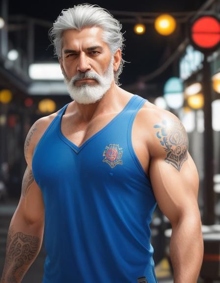 70-Year-Old Bodybuilder Portrait in Hyperrealistic Style