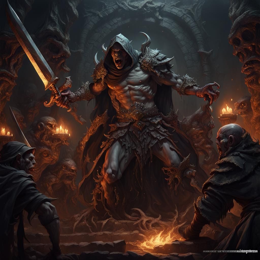 Warrior in Ghastly Dungeon: Dark Fantasy Concept Art