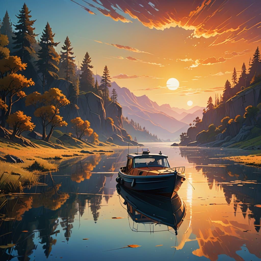 Dreamy Boat Scene in Magical Realism Style