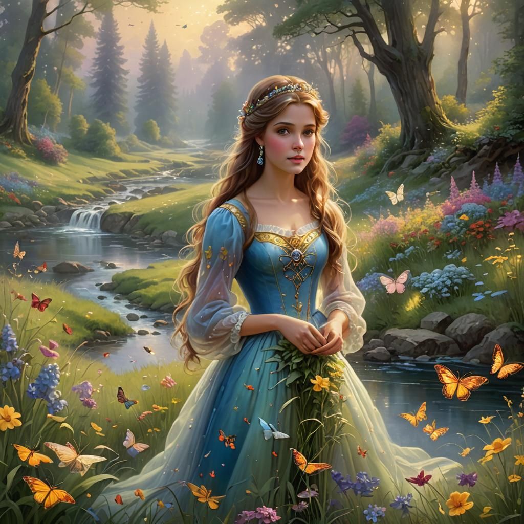 Ethereal Butterfly Princess in Meadow Scene