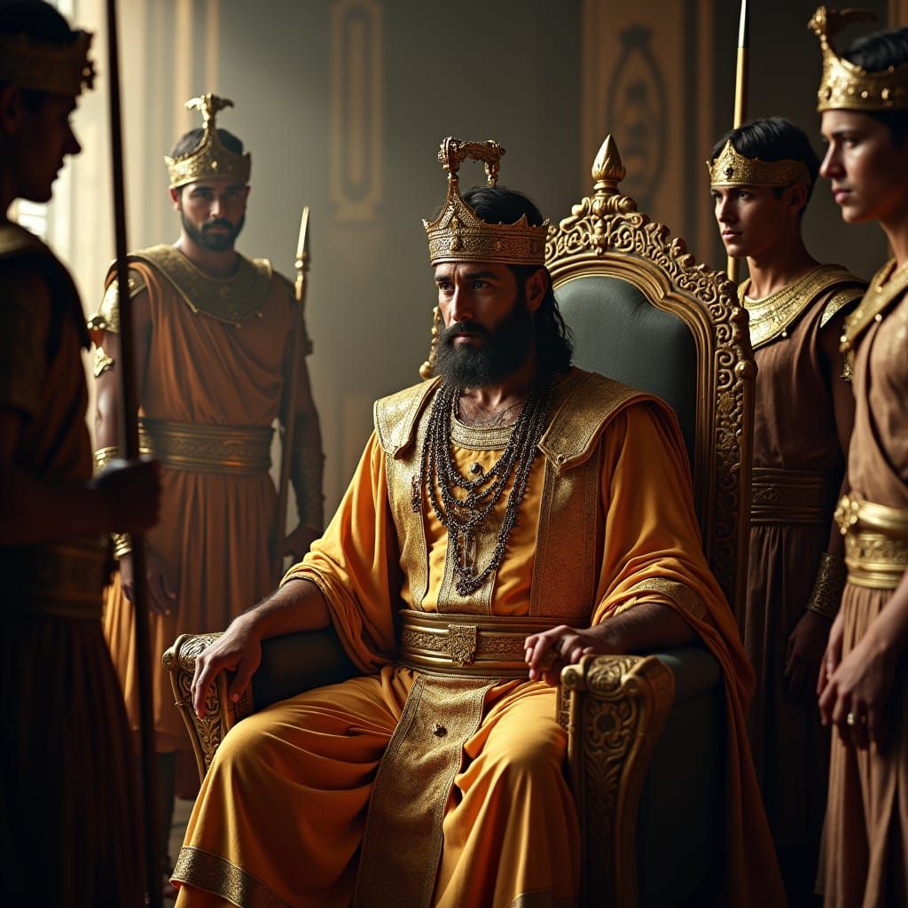 Numidian King in Consultation: Cinematic Still