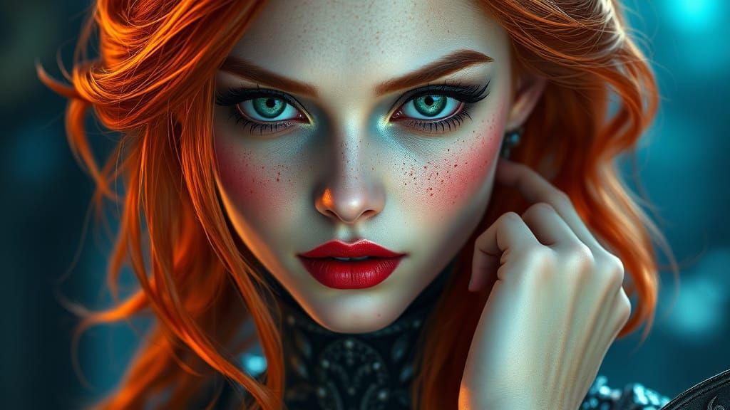 Mystical Red-Haired Fantasy Maiden in Ethereal Splendor