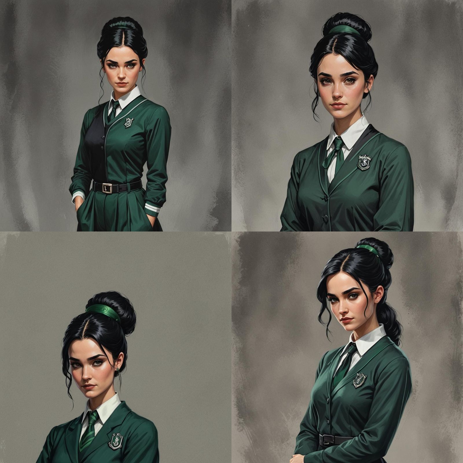 Elegant Slytherin Student in Hogwarts Dormitory