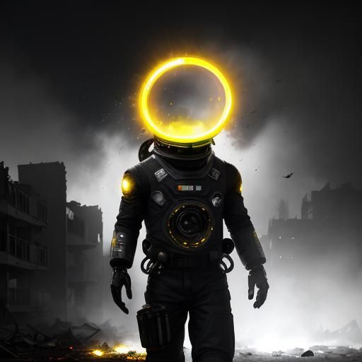 Dystopian Chrome Spacesuit in Black and White Photography