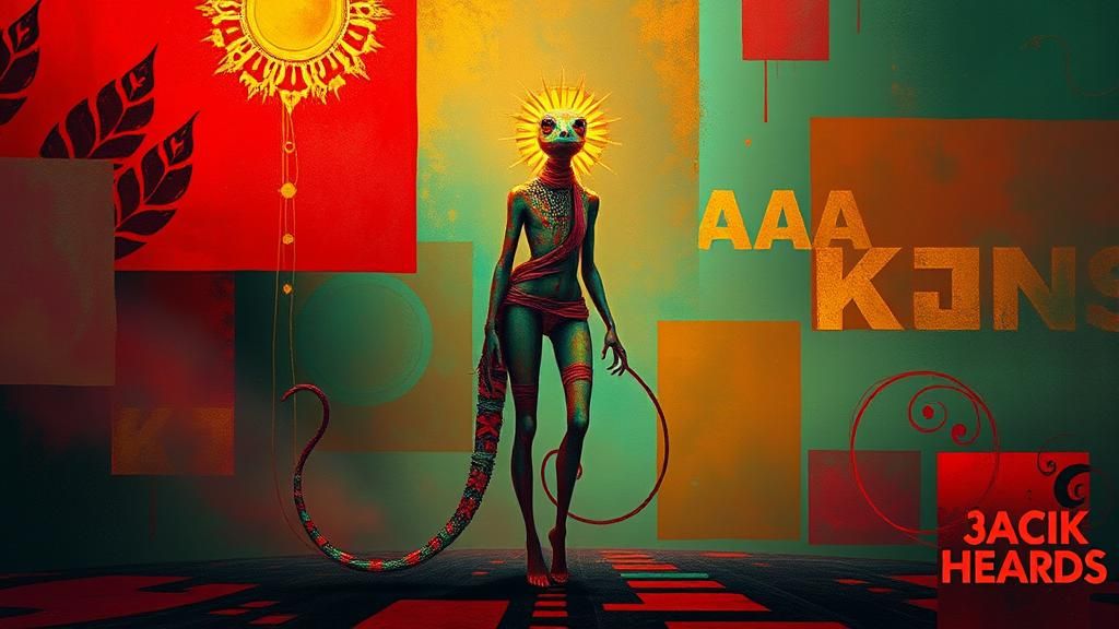 Colorful Chameleon with Red, Gold, and Green Hues