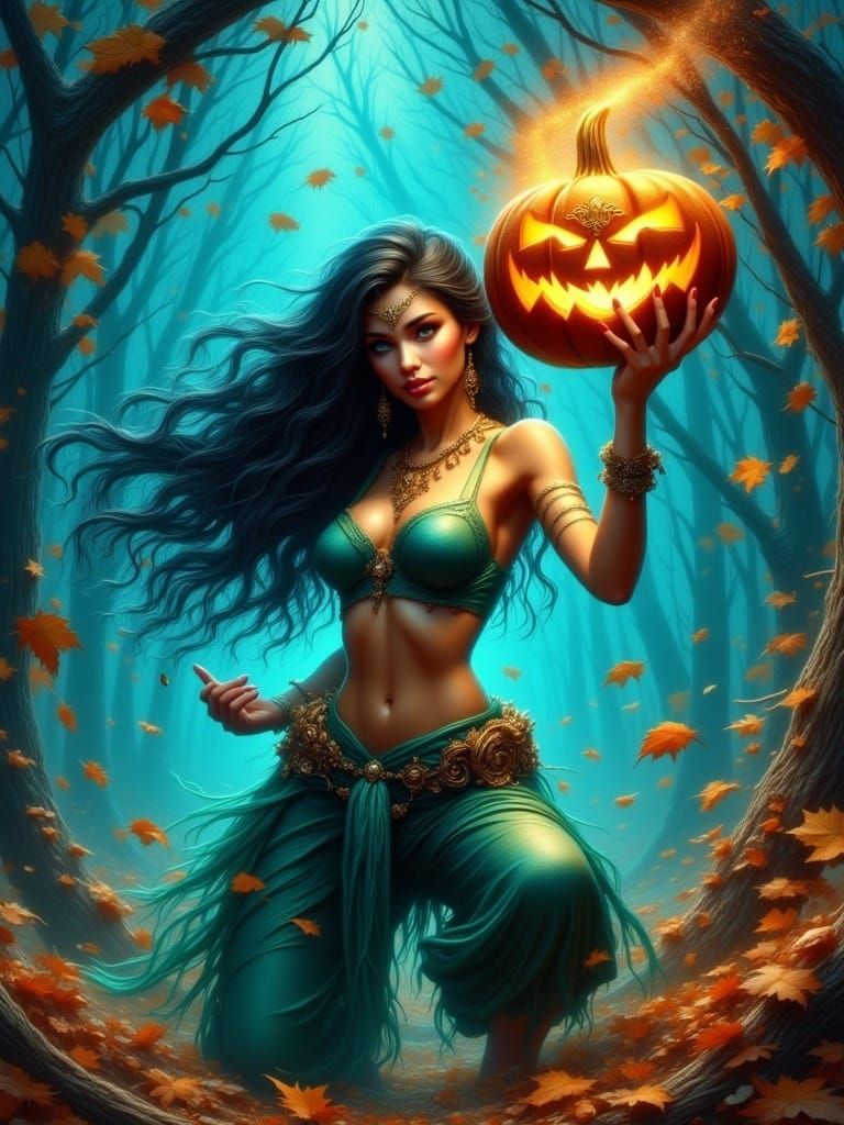 Evil Princess Jasmine Casting Pumpkin Spell